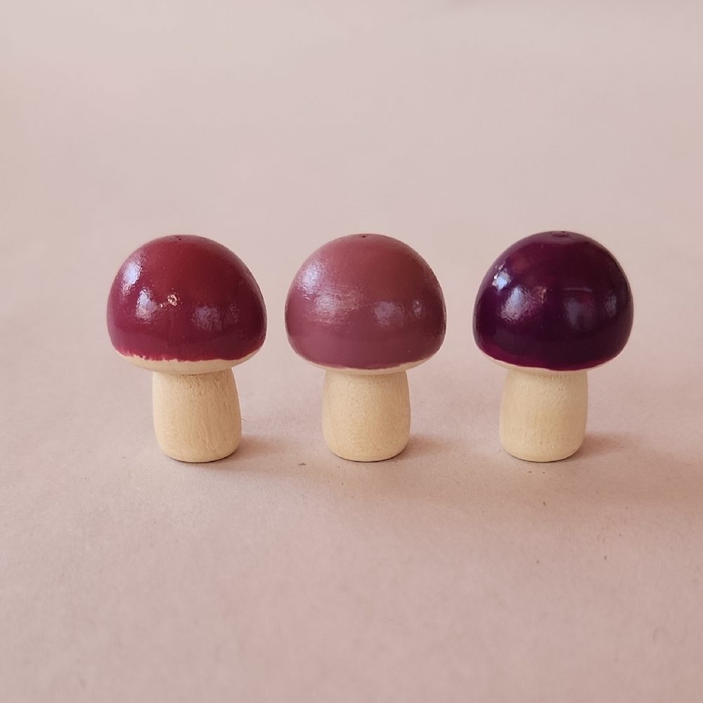 Handcrafted Wooden Mushroom Decor - Pink & Purple